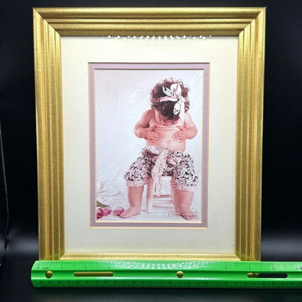 Vintage Anne Geddes Baby Print Framed Nursery‎ Wall Art Pink Double Matted